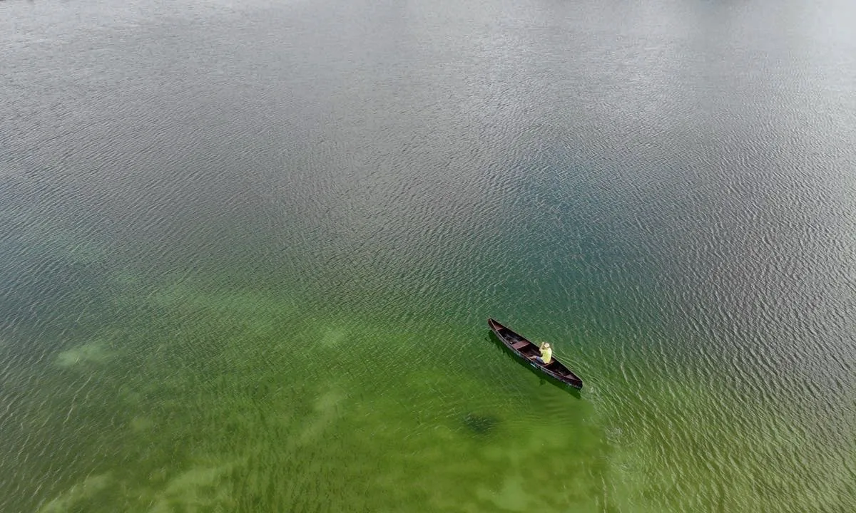 A canoe on the lagoon at Punta Laguna