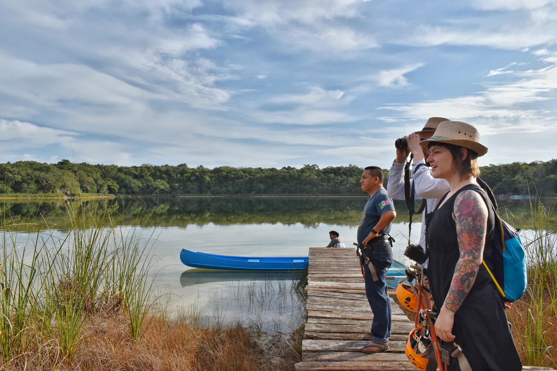Visitors beside the lake at Punta Laguna